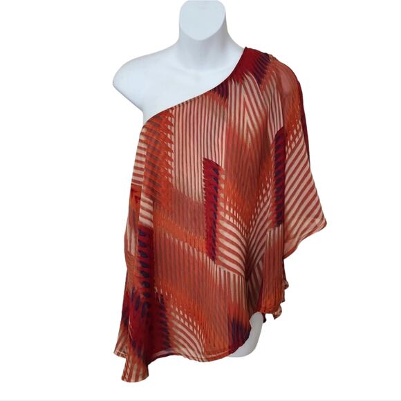 JESSICA SIMPSON One Shoulder Printed Blouse Top Size M - Picture 4 of 12